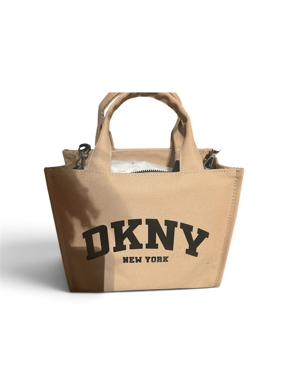 DKNY Beige Canvas Mini Tote with Black Logo